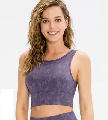 Reggiseno sportivo flessibile lungo da donna con collo alto, top corto con schiena scoperta, canotta da yoga traspirante con reggiseno incorporato