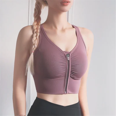 Reggiseni sportivi da donna Reggiseno fitness da palestra per yoga, traspirante, senza ferretto, imbottito con cerniera frontale